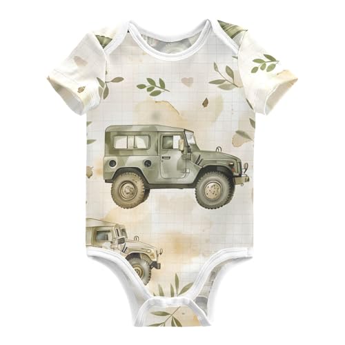 BOENLE Baby Girl Clothes Green Jeeps Leaves Unisex Short Sleeve Bodysuits Baby Boy's Clothing-18 Month