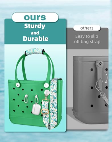 Image of Bag Strap Crossbody Charms for Bogg Bag Accessories - Shoulder Strap Neoprene Luggage Handle Wrap for Suitcase & 2 Key Holders Green Daisy