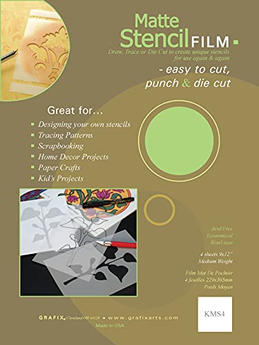 Grafix Matte Stencil Film 22,9 x 30,5 cm, 4 Stück - transluzent, 0,5 cm Schablonenfolie, perfekt für die Erstellung von Benutzerdefinierten wiederverwendbaren Schablonen, Masken, Mustern und mehr Cover