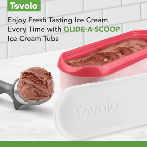 Pote para sorvete reutilizável Tovolo Glide-A-Scoop, base antiderrapante, 1,5 L, Strawberry Sorbet
