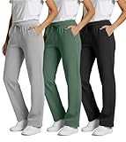 Real Essentials 3 Pack: Women's Relaxed Fit Fleece Open Bottom Sweatpants - Casual Athleisure (Available in Plus), Set 8, L