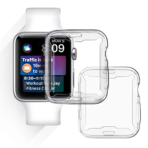 Wolait Compatible with Apple Watch 3 Screen Protector Case 42mm, Clear Soft TPU Case with Built-in Screen Protector for iWatch 42mm Series 3 Series 2 Series 1[2pack]