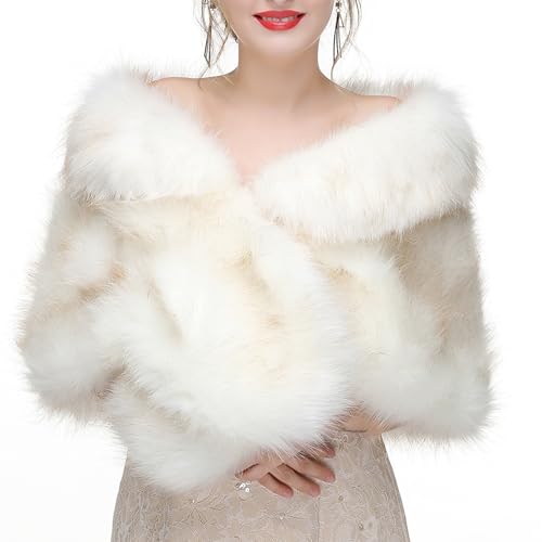 Faux Fur Shawl Wraps for Women Winter Scarf for Wedding Stole Shrug Fur Cape 1920s for Bride and Bridesmaids Wedding Evening Dresses(champagne)
