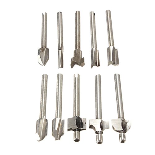 Fortag 10 teilig HSS Fräser-Set Fräser Set Spiralbohrer mit 3 mm Schaft Multifunktionswerkzeug Oberfräser Stich-Spitzen Schleifen Holzfräser für Dremel, Proxxon Cover