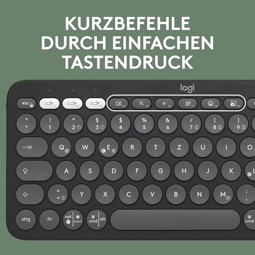 Logitech Pebble Keys 2 K380s, kabellose Multi-Device Bluetooth-Tastatur mit anpassbaren Sondertasten, schlank, mobil, Easy-Switch - Windows, macOS, iPadOS, Android, ChromeOS, Deutsches QWERTZ,Graphit – Bild 5