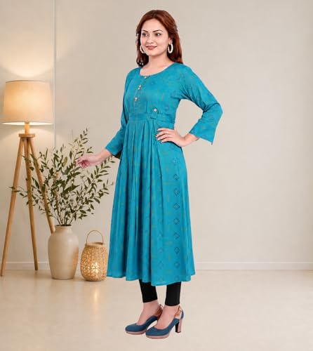 Image of B2F Women's Cotton Rayon A-Line Feeding Kurta Maternity Kurta, Feeding Kurti with Zip