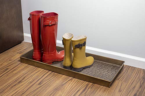 Good Directions 208BR Medium Boot Tray, Pebbles Multi-Purpose All Weather Decorative Boot Tray, Shoes, Plants, Garage, Patio Door, Pet Bowls, 30 Inch Entry Indoor Shoe Tray, Brass Finish thumb #3