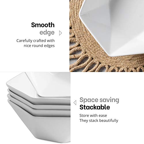 Mitbak 20 Ounce Bone China Soup Bowls | Set Of 6 Diamond Shaped White Serving Bowl Plates For Soup, Ramen, Cereal, Pasta, Fruit, Pho, Salad, Dessert | Decorative Bowls Make Excellent Gift Idea #TOP3