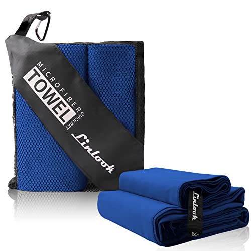 Microfaser Handtücher 2 Stück (160x80cm Groß Badetuch + 80x40cm Klein Hand Gesichtshandtuch) Sporthandtuch Fitness Handtuch Reisehandtuch Strandhandtuch für Sport Travel Yoga Camping Beach Gym