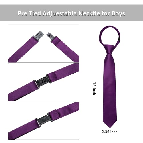 Image of Barry.Wang Boys Ties Pre-Tied Satin Solid Color Kids Tie Pocket Square Set Adjustable Formal Necktie Graduation School