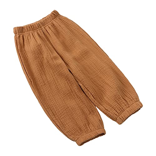 Image of Kids Tales 3 Pack Boys Girls Cotton Linen Pants Child Basic Plain Solid Trousers Big Kids Elastic Waist Long Pants Bloomers
