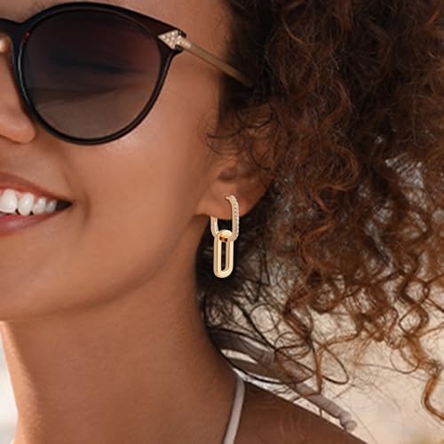18K Gold Plated Paperclip Earrings For Women Trendy Chain Link Earrings Gold Statement Square Hoop Earrings Rectangle Drop Dangle Earrings Jewelry Gifts For Wedding2