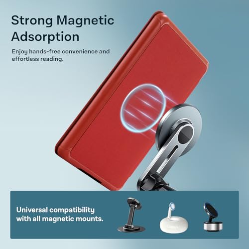 Image of CoBak Lightweight Stand Case for 7 inch 12th Gen 2024 and Colorsoft with Right Hand Strap - Compatible with iPhone MagSafe, for Samsung /Belkin /Anker Wireless Charging Pads,Red