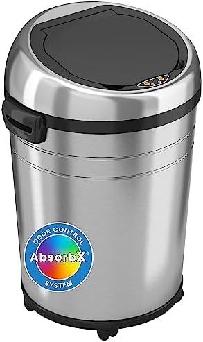 iTouchless 18 Gallon Commercial Size Touchless Sensor Trash Can with Odor Filter, 68 Liter Automatic Garbage Bin, Silver, Round Stainless Steel, Model Number: IT18RC-1