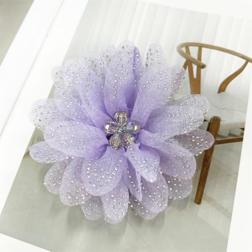 Image of Rhinestones Flower Fabric Big Brooches Lapel Pins for Women Elegant Organza Floral Brooch Pin for Dresses Suit Wedding Banquet Clothes Accessories Fashion Jewelry 130mm