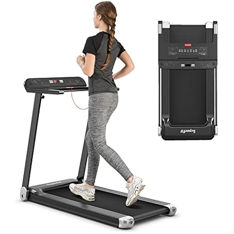 Goplus Folding Treadmill, Compact Superfit Treadmill with APP Control, Blue Tooth Speaker, 12 Preset Programs, LED Display and Device Holder, Walking Running Machine for Home Office (Silver) Cover