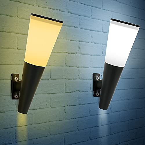LINGSFIRE 2 Pack Solar Wall Lights Outdoor, IP65 Waterproof Solar Garden Lights Outdoor 2 Modes Lighting Colors Solar Lights Outdoor Decorative to Yard, Patio, Garden (White & Warm White Light)