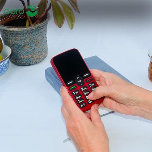 Doro 1880 4G Téléphone Portable Débloqué Seniors - Touches Numériques Parlantes - Son Clair - Caméra - Bluetooth - Touche d'Assistance - Téléphone Portable Basique sans Internet (Rouge)