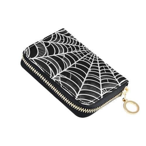 Goth Spider Web RFID Credit Card Holder, Small Leather Zipper Card Case Wallet for Women Wallet Gift