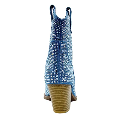 Image of ABSOLEX Women Western Cowgirl Cowboy Pointed Toe Rhinestone Ankle Booties