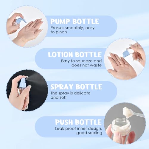 9 Pcs Travel Bottle for Toiletries Set 50 ML Empty Refillable Small Mini Empty Plastic Pump Bottles Spray Bottles Squeeze Bottles with Funnels for Travel or Cosmetic with Storage Bag - Image 4