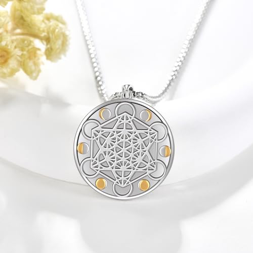Metatrone's Cube Necklace Sterling Silver Sacred Geometry Seal of Metatron Cube Pendant for Men Spiritual Connection Jewelry Gift for Men3