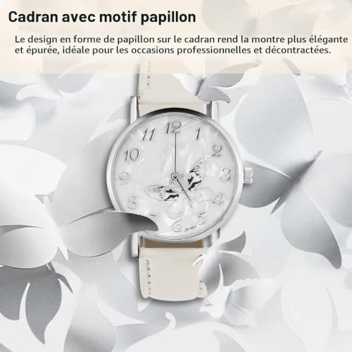 DAUERHAFT Montre analogique pour Femme, à la Mode, à Quartz, avec Bracelet en Cuir PU, Cadran en Forme de Papillon, Montre-Bracelet pour Femme (Blanc) – vue 5