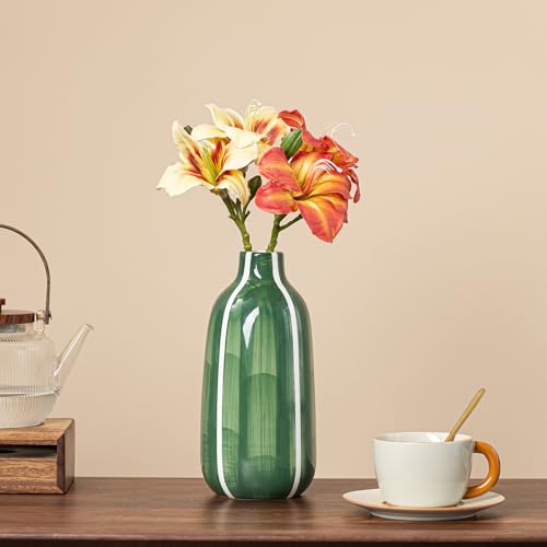 Green Hand-Painted Ceramic Vase – Unique Modern Decorative Vase for Home & Office Decor, for Friends and Family, Ideal for Fresh and Artificial Flowers