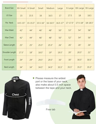 IvyRobes Hommes Chemise Prêtre Col Romain Pretre Clergyman Manches Longues Chemises du Clergé 43-44 EU (17.5) – vue 6