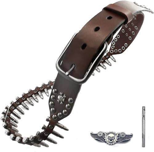 vogueteen Genuine Leather Rocker Punk Mens Belt Cowhide Retro Bullet Skull Belts For Men