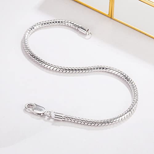Dankadi Italy Smooth 3Mm 4Mm Round Snake Chain Bracelet Solid 925 Sterling Silver Men Women Teen Boy Girls 6.3" 6.7" 7" 7.5" 8" 8.5" 9" 9.5" Bangle Charm Jewelry Gift (3Mm, 6.3 Inches) #TOP5