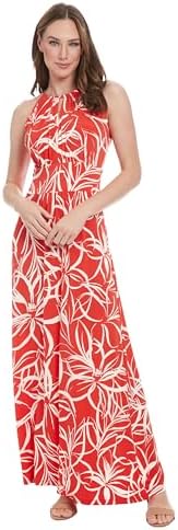chinese dress ladies London Times Women's Halter Neckline Signature Morris Maxi Dress Vacation  Occasion Event Guest of, Linear Floral