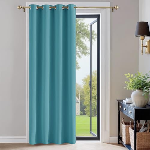 PONY DANCE Cortinas Dormitorio Juvenil, Opacas Termicas con Ojales para Ventanas Largas, Cortina Termica Aislante Frio y Calor, 1 Pieza 132x210 CM (Ancho x Alto), Azul Claro