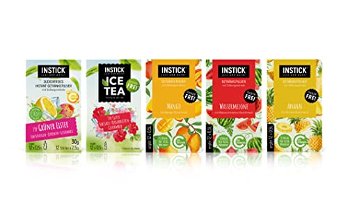 INSTICK Boisson instantanée sans sucre | différentes sortes | boisson en poudre - végétalienne, faible en calories, avec vitamine C (Lot exotique)