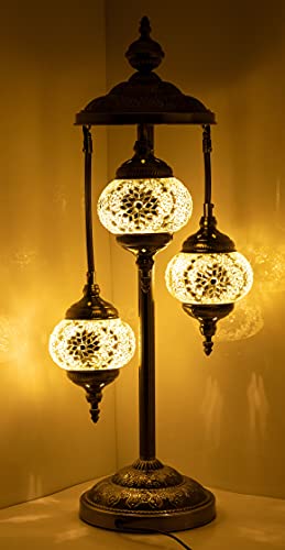 3 Globes Turkish Mosaic Table Lamp Moroccan Lanterns Tiffany Style Stained Glass Bedside Lamp Handmade Antique Bohemian Decorative Lamp For Living Room. (1) #TOP9