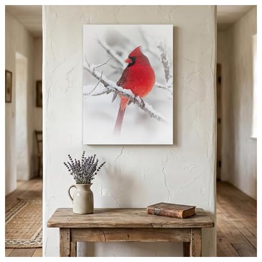 Ship Next Day Canvas Wall Art Christmas Cardinal Bird Wood Framed Picture Painting Prints Ready to Hang,Winter Snow Branch Wall Artwork for Home Living Room Bedroom Office Decor,12"x16"