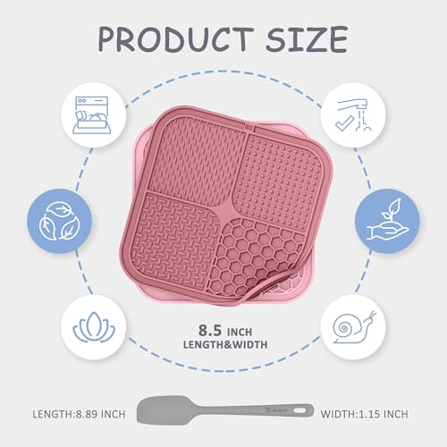 Image of ChefAide 2 Pack Lick Mat for Dogs,Upgraded 8.5x8.5 inches Licking Mats with Suction Cups,Slow Feeder Licking Pad for Anxiety Relief and Boredom Reducer,Suitable for Dog Training (Pink Berry)