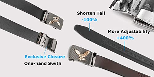 Genuine Leather Ratchet Belt with Automatic Buckle, Eagle Print Adjustable Slide Belt - Click Sliding Eagle Buckle3