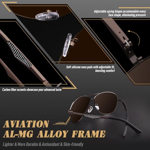 Image of CGID GA61 Premium Al-Mg Alloy Pilot Polarized Sunglasses UV400, Full Mirrored Spring Hinges Sun Glasses for Men Women Shades