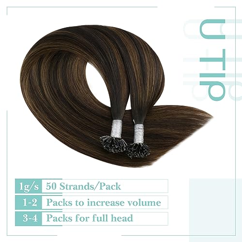 YoungSee U Tip Hair Extensions Human Hair Brown Balayage K Tip Hair Extensions Real Human Hair Dark Brown Ombre Brown Hot Fusion 16In 50s/50G Soft Hair - Image 4