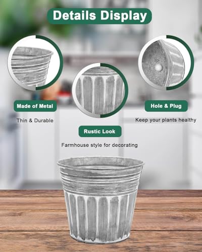 vensovo-7-Inches-Silver-Metal-Rustic-Flower-Pots-6-Pcs-Medium-Galvanized-Planters-with-Drainage-Hole-and-Rubber-Plug-Rustproof-Tin-Bucket-Plant-Pot-Farmhouse-Vintage-Style-for-Decor vensovo 7 Inches Silver Metal Rustic Flower Pots 6 Pcs Medium Galvanized Planters with Drainage Hole and Rubber Plug Rustproof Tin Bucket Plant Pot Farmhouse Vintage Style for Decor