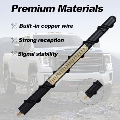 Image of 13 inch Spiral Rubber Antenna Compatible with Chevy Silverado 1500 & GMC Sierra Trucks, Internal Copper Coil for Enhanced Reception, 13 inches Chevy Antenna Replacement Accessories