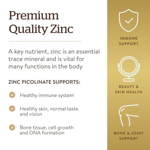 Image of Solgar Zinc Picolinate 22 mg, 100 Tablets - Promotes Healthy Skin - Supports Immune System, Normal Taste & Vision - Antioxidant - Non-GMO, Vegan, Gluten Free, Kosher - 100 Servings