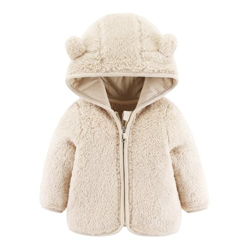 Hoodie Fleecejacke Niedlich Winterjacke für Baby Jungen Mädchen Plüschjacke Wintermantel mit Bärenohren Kapuzenjacke Neugeborenes Kleinkinder Warme Manteljacke für Fall Winter (Khaki, 6-12 Months)