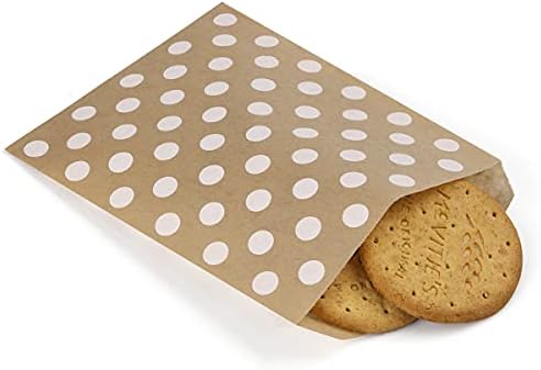 BagDream 5.5x7.75 Inches Kraft Paper Bags Pack of 100 Flat Greaseproof Paper Bags Greaseproof Envelopes, Paper Snack Bags Cookie Bags Popcorn Bags Brown Dot