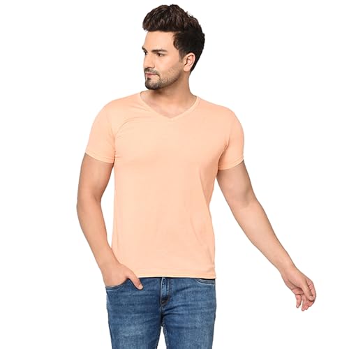 Image of JANGOBOY Men's V Neck Half Sleeve Cotton Blend T-Shirt (Pack of 1)