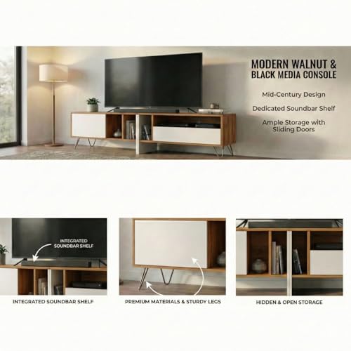 Image of FFO TV Unit 180 cm 6ft | TV Unit 75 Inch+ for Living Room | TV Cabinet with Storage | TV Console Unit for 43, 55, 65, 75 Inch TVs | (DIY) Coach Wood & White.