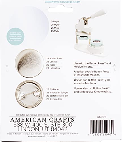 We R Memory Keepers, Button Press Refill-Medium, 25 Pack, 37mm Medium Homemade Buttons, Create Custom Buttons for School Name Tags, Work Holidays, or Church Kid Activities