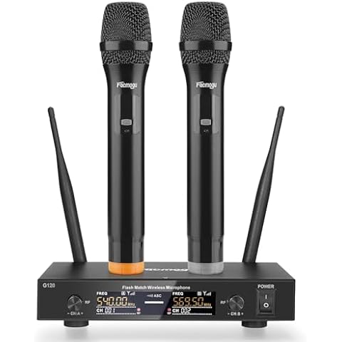 Facmogu UHF Wireless Microphone System, Dual Metal Cordless Mic Set W/ 2 Handheld Dynamic Mics, 260ft Range, 2x30 Adjustable Frequencies, Professional UHF Mic for Home Karaoke Singing, Church, Wedding Cover
