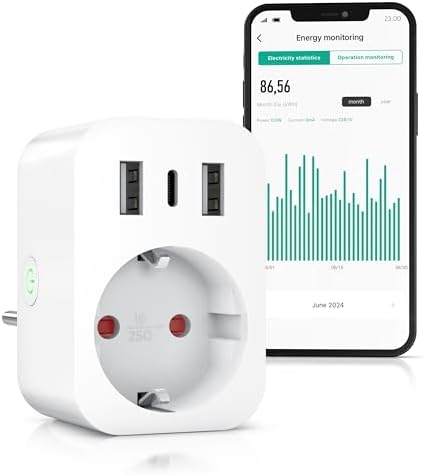 CSL - WLAN Steckdose mit USB - Smart Life - Strommessung - USB Ladegerät - WiFi Fernsteuerung per Smart life App – Sprachsteuerung Alexa Google Home - Energiekostenmessgerät Stromv